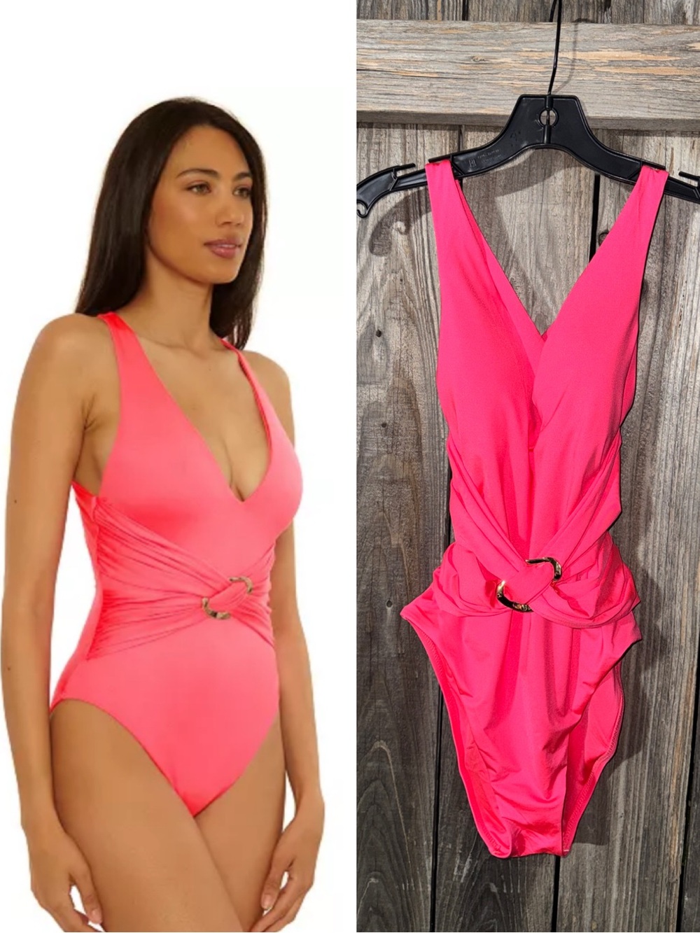 Trina Turk Hot Pink One Piece Swimsuit with Gold Ring Detail
